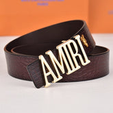Amiri Belt dark brown crocodile pattern Golden deer logo